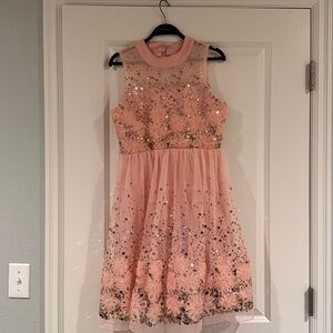 Girls Pink Tulle Sequin Poppies and Roses Formal Dress size 16
